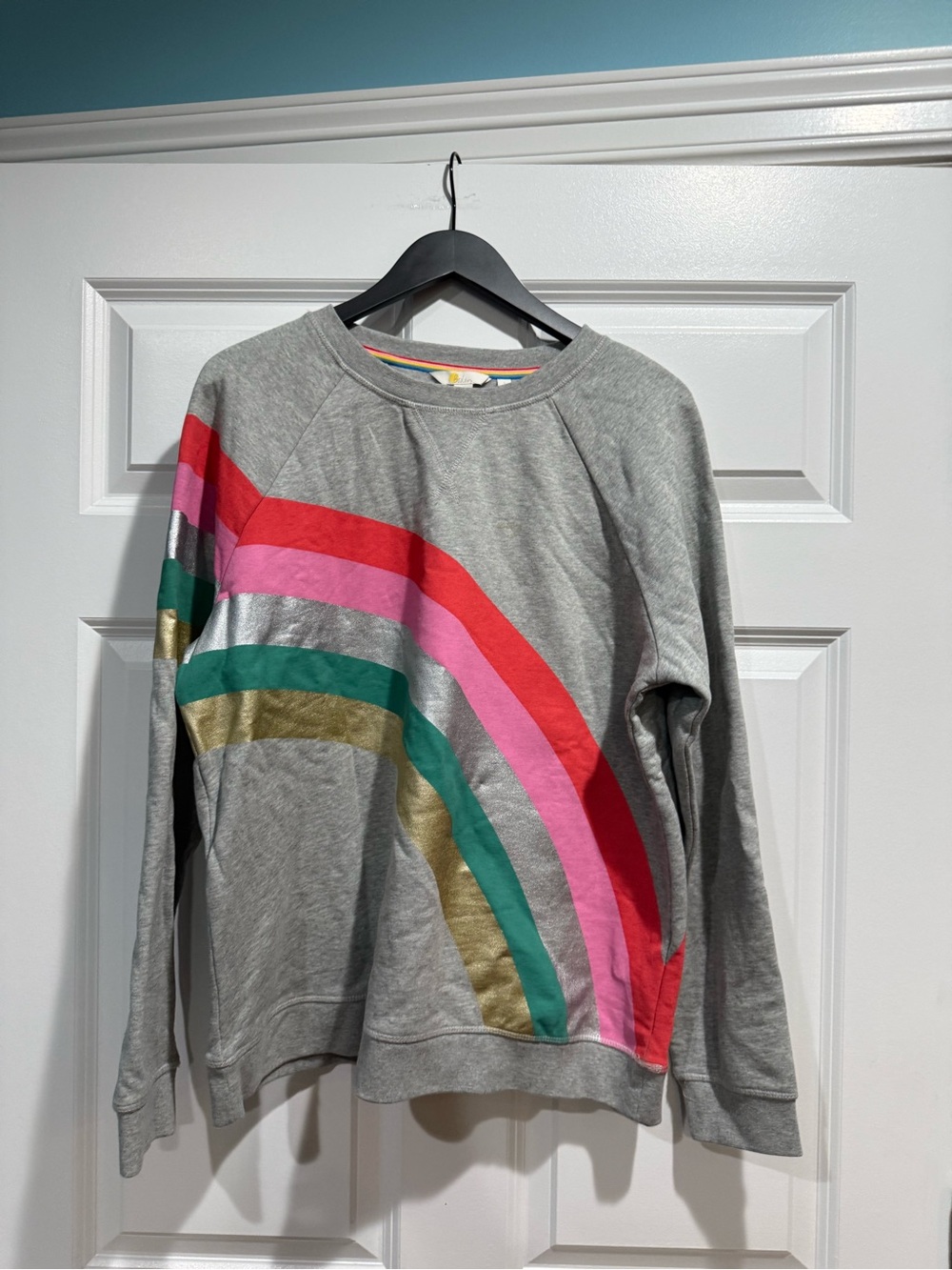 Boden Gray Crewneck Sweatshirt with Multicolor Metallic Rainbow Size Large
